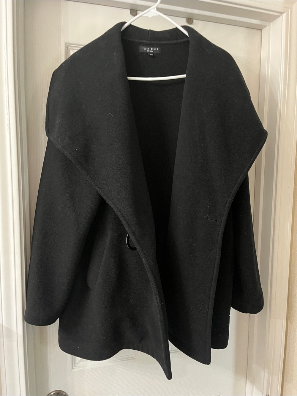 Ellen Tracy Black Shawl-Collar Wool-Blend Pea Coat